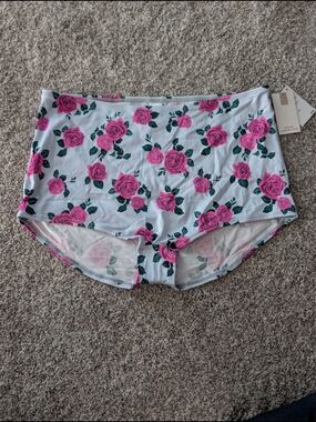 NWT Good American Satin Boy Swim Shorts Vintage Rose Floral High Waist 1X $79